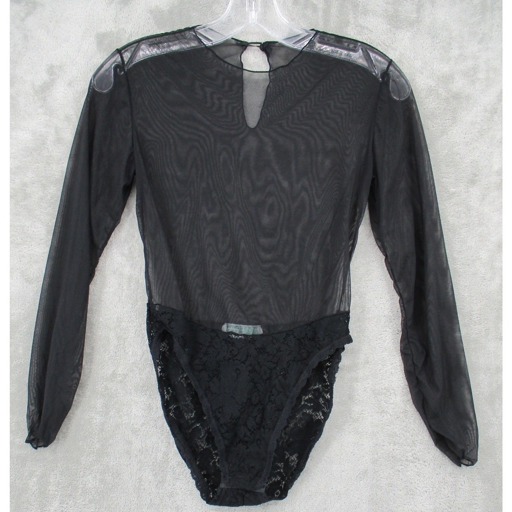 Vintage Guy Laroche Bodysuit Womens Medium Sheer Mesh‎ Snap 80s Union Whimsigoth
